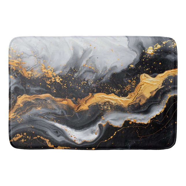 Tapis De Bain Marbre texture noir gris or mat bain (Devant)
