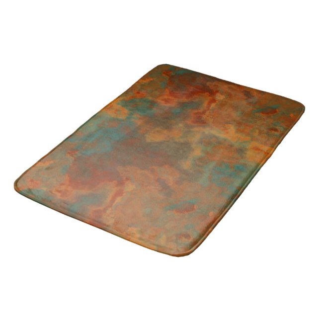 Tapis De Bain Marbre turquoise et rouille abstrait (Angle)
