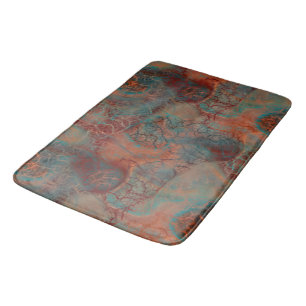 Tapis De Bain Marbre turquoise, rouge et rouille abstrait