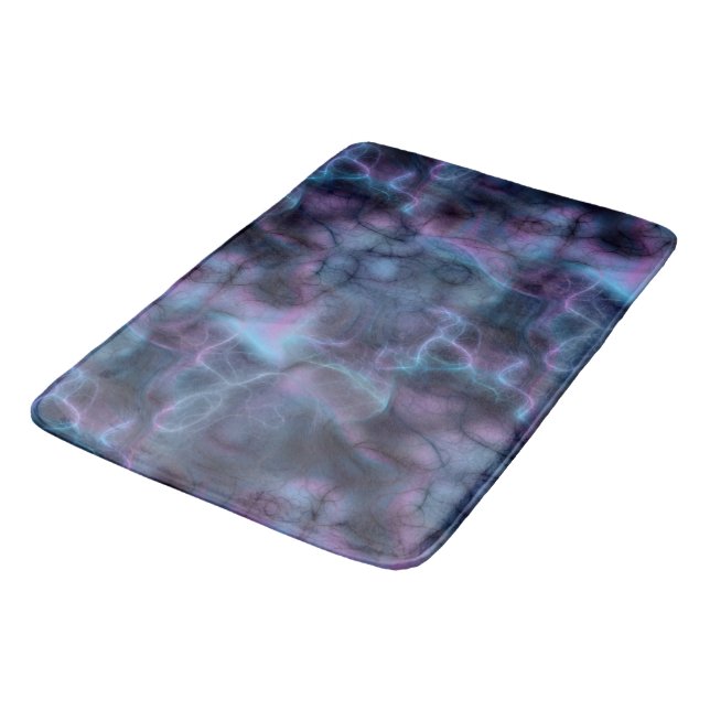 Tapis De Bain marbre violet et bleu turquoise abstrait (Angle)