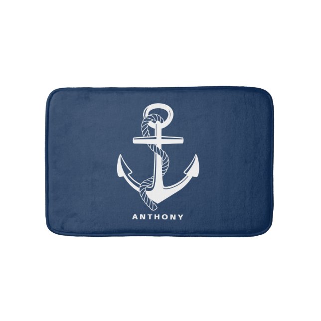 Tapis De Bain Marine Bleu Ancre nautique Mat de bain personnalis (Devant)