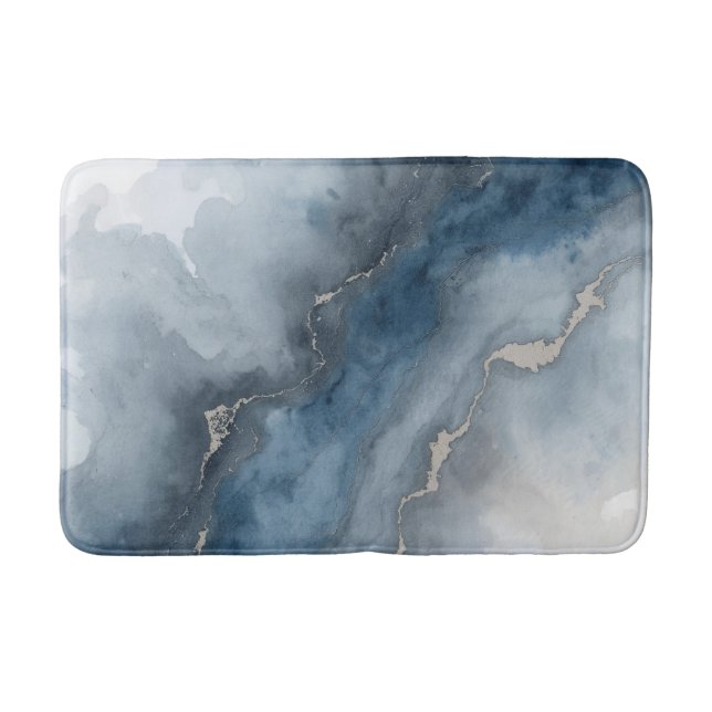 Tapis De Bain Marine Bleu Charcoal Gris Blanc Beige Abstrait (Devant)