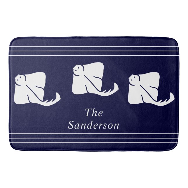 Tapis De Bain Marine Bleu foncé Côte Nautique Stingray Manta Ray (Devant)