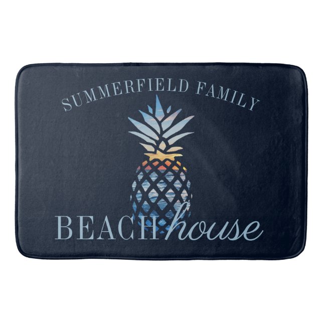 Tapis De Bain Marine Bleu Nautique Personnalisé Maison de plage  (Devant)