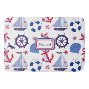 Tapis De Bain Marine Bleu Rouge Nautique Mat de bain pour enfant