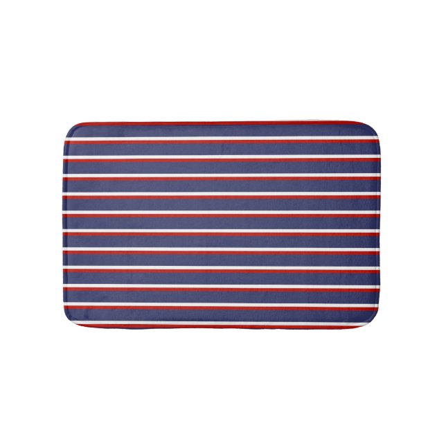 Tapis De Bain Marine Bleu Rouge rayé Chic Moderne Lignes vertica (Devant)