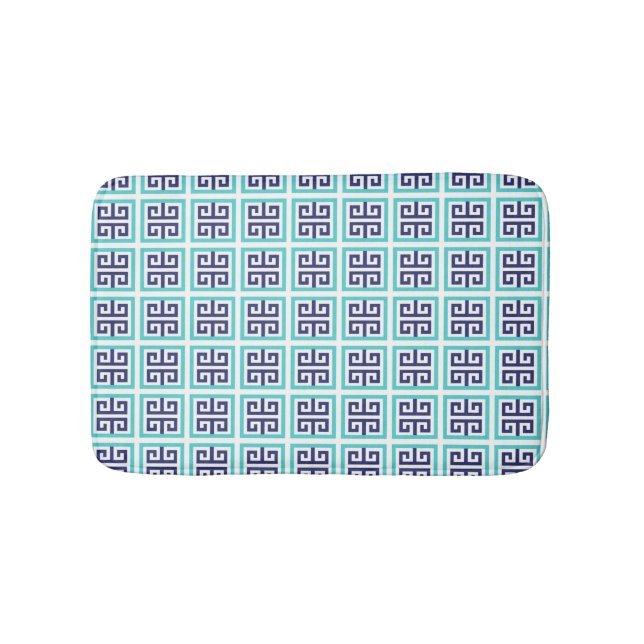 Tapis De Bain Marine Blue Aqua Turquoise Grèce Motif clé (Devant)