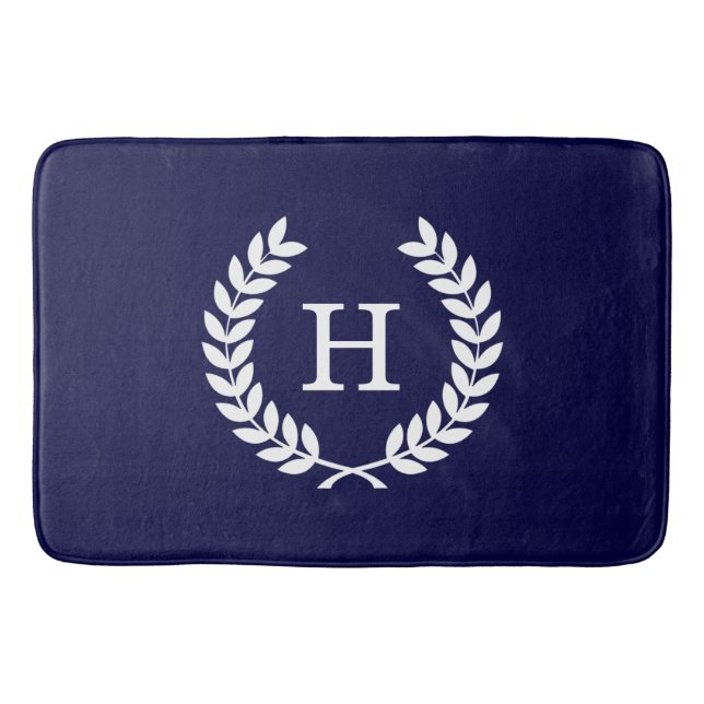 Tapis De Bain Marine Blue What Blé Laurel Wreath Initial Monogra (Devant)
