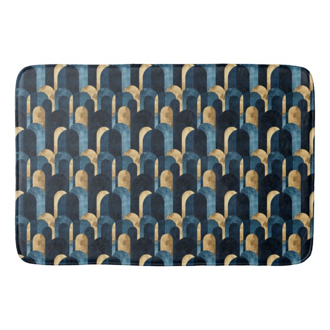 Tapis De Bain Marine d'or bleu Abstraite (Devant)