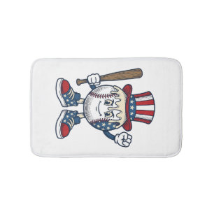 Tapis De Bain Mascotte de baseball patriotique dessin de gravure