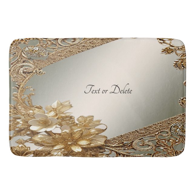 Tapis De Bain Mat à bain fleuri orné d'or moderne (Devant)