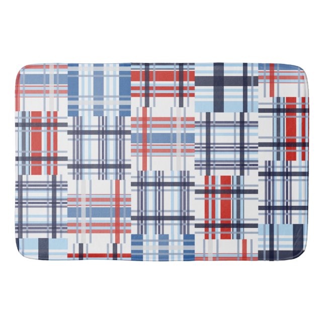 Tapis De Bain Mat de bain de Madras rouge, blanc et bleu (Devant)
