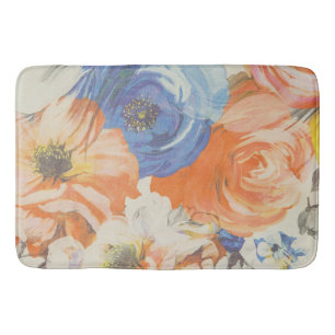 Tapis De Bain Mat de bain floral - Bleu, Orange, Beige