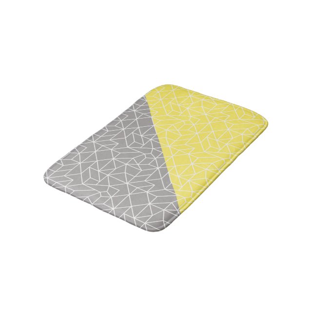 Tapis De Bain Mat de bain géométrique gris et jaune (Angle)