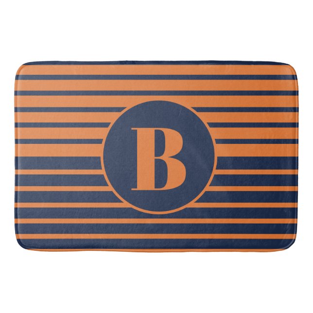 Tapis De Bain Mat de bain Monogramme Bleu Orange Navy (Devant)