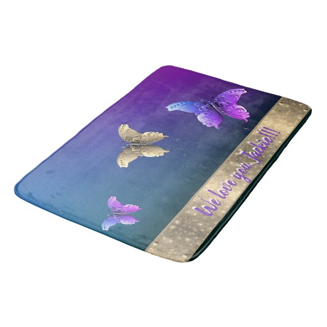 Tapis De Bain Mat de bain rose et papillon avec texte (Angle)