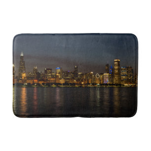Tapis De Bain Mat de la salle de bains de Chicago Night Cityscap