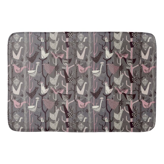Tapis De Bain MCM Oiseaux Poulets Canards Roses Noirs Gris Blanc (Devant)