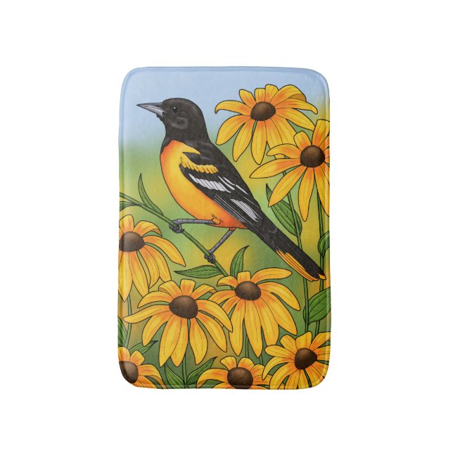 Tapis De Bain MD State Bird Oriole & Black eyed Susan Flower (Devant (Vertical))