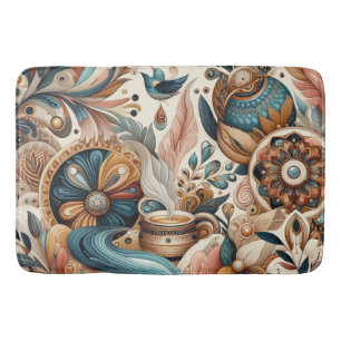 Tapis De Bain Mélange bohème de fleurs turquoises, magenta, viol