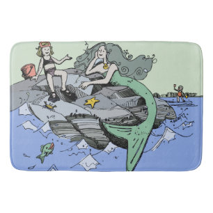 Tapis De Bain Mermaid littoral mignon dessin animé plage art pou