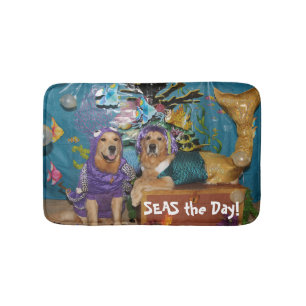 Tapis De Bain Mers de sirène et de poulpe de golden retriever l