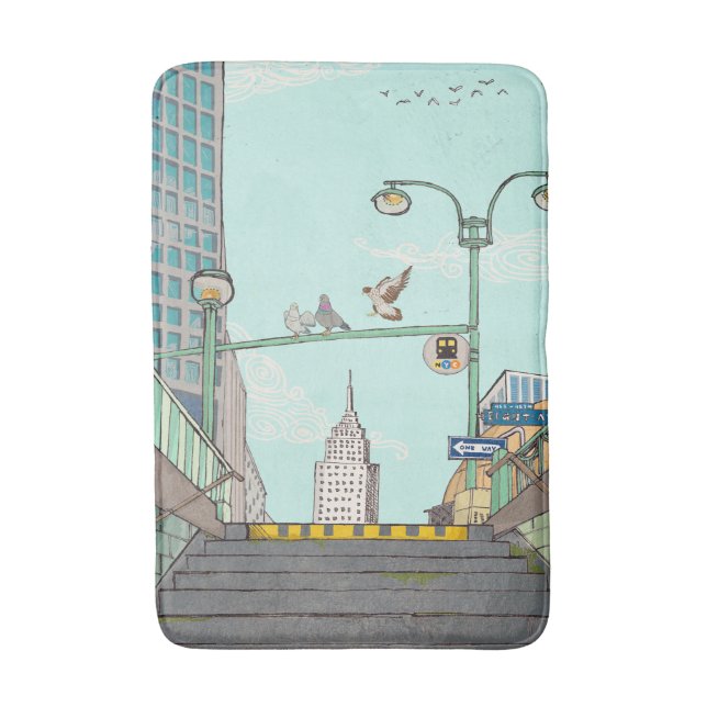 Tapis De Bain Métro Arrêt Manhattan NYC Illustration Whimsical (Devant (Vertical))