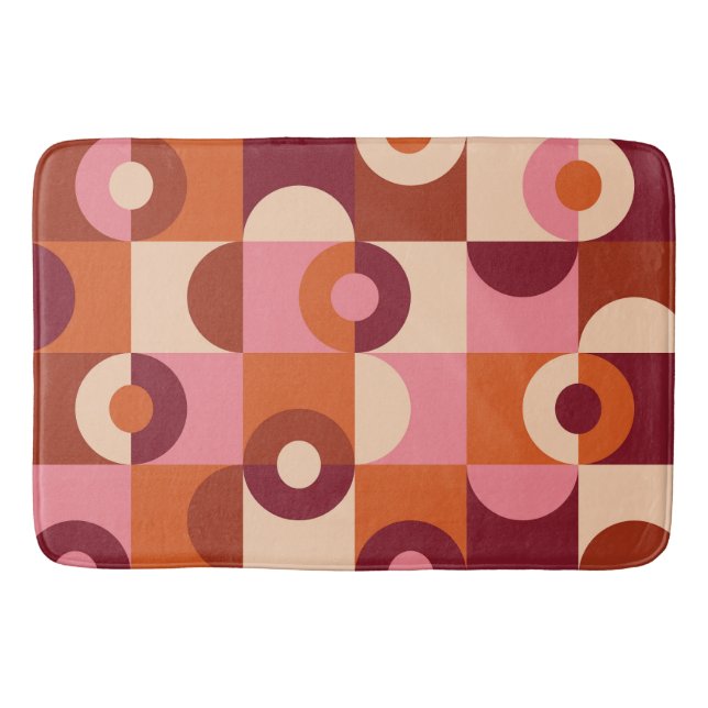 Tapis De Bain Mi-siècle moderne demi-cercles rose orange (Devant)