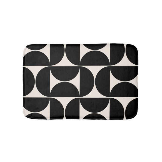 Tapis De Bain Mi-Siècle Moderne Motif Vintage Noir Et Blanc (Devant)
