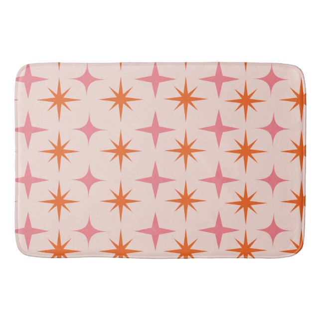 Tapis De Bain Mi-Siècle Rétro Starburs Motif rose orange (Devant)