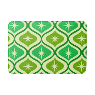 Tapis De Bain Mi-Siècle Retro Starburs Sur Green Ogee Motif