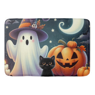 Tapis De Bain Mignonne, citrouille d'Halloween, chat & fantôme
