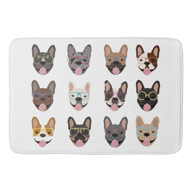 Tapis De Bain Mignons Bulldogs français portant des lunettes (Devant)