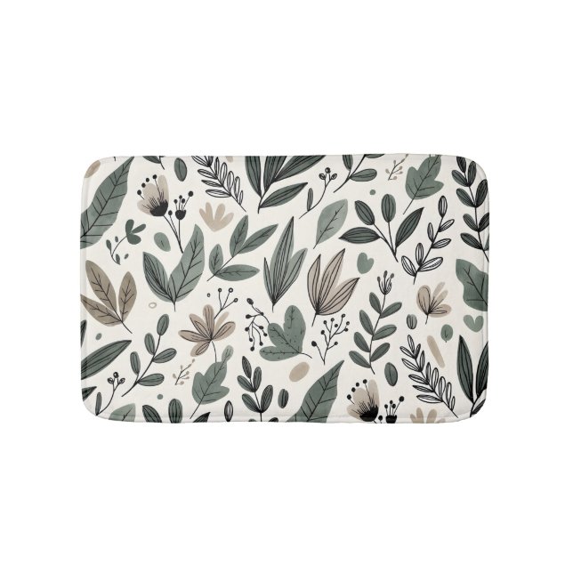Tapis De Bain Minimalist Botanical Leaf and Bud Design (Devant)