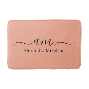 Tapis de bain minimaliste blanc Monogramme Simple