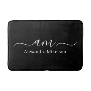 Tapis de bain minimaliste blanc Monogramme Simple