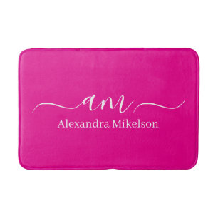 Tapis de bain minimaliste rose monogramme moderne