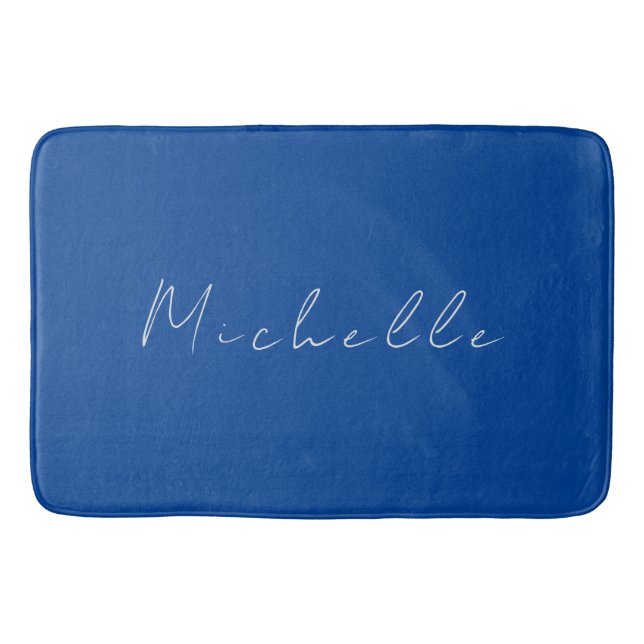 Tapis De Bain Minimaliste tendance moderne écrit à la main bleu (Devant)