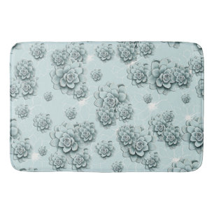 Tapis De Bain Mint Blue Succulents sur motif simple Répéter