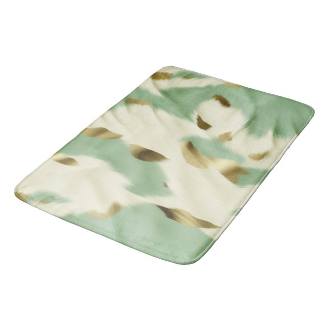 Tapis De Bain Mint Green Cream Gold Cowhide (Angle)