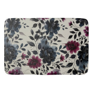 Tapis De Bain Minuit Bleu Bourgogne Inky Floral Almond Beige