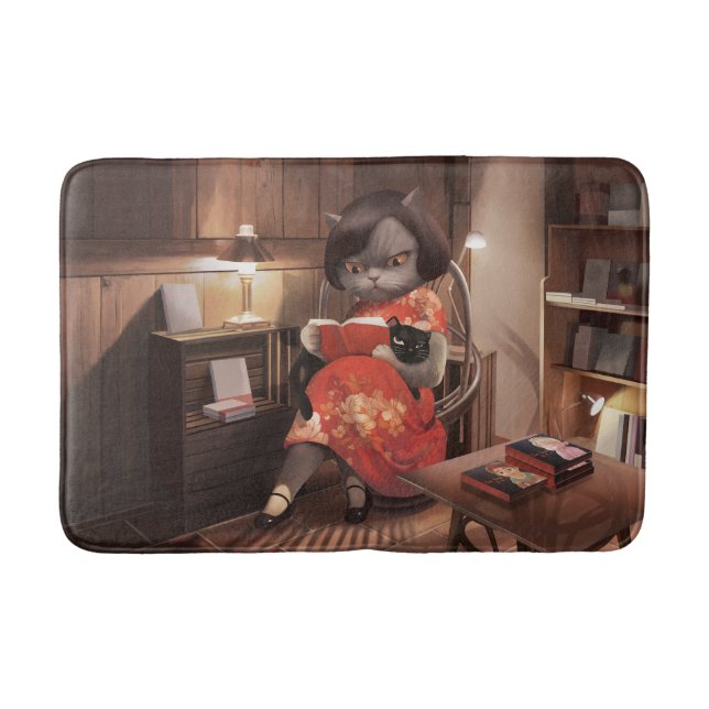 Tapis De Bain Miss Meow - Heure Vintage de lecture de chats (Devant)