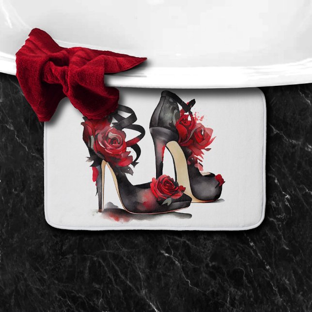 Tapis De Bain Mode Vampy | Strappy Ankle Stilettos avec Rose (Créateur téléchargé)