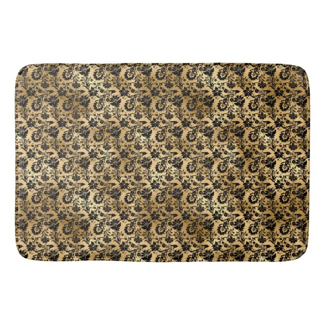 Tapis De Bain Modèle Damas noir et or (Devant)