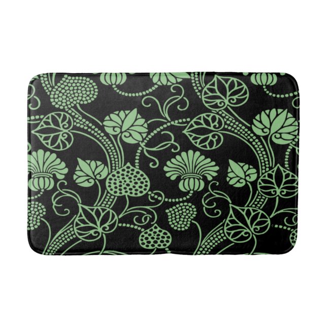 Tapis De Bain Modèle floral antique noir et vert (Devant)