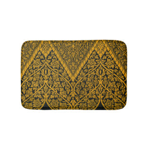 Tapis De Bain Modèle floral indien vintage noir et or