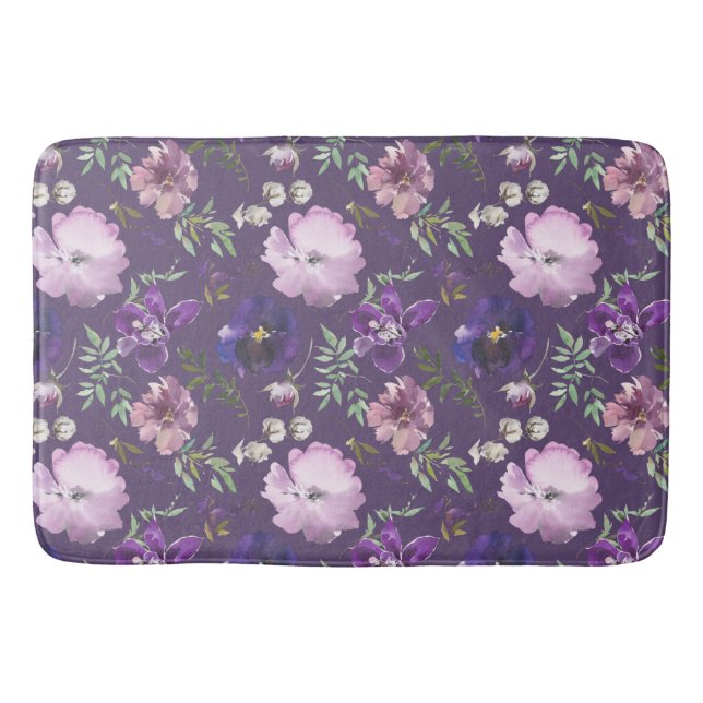 Tapis De Bain Modèle Floral Violet Élégant (Devant)