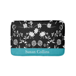 Tapis De Bain Modèle turquoise bleu noir et blanc