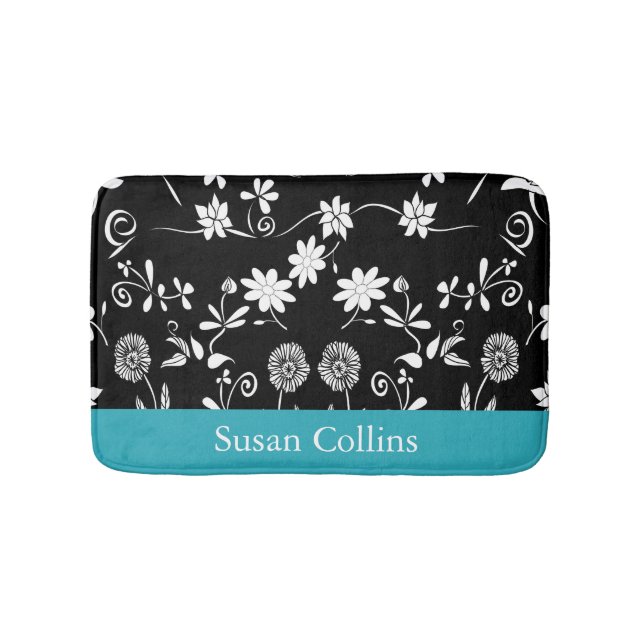 Tapis De Bain Modèle turquoise bleu noir et blanc (Devant)