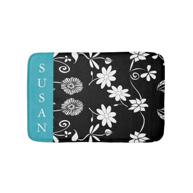 Tapis De Bain Modèle turquoise bleu noir et blanc (Devant)